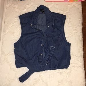 Denim Tie Front Crop Top